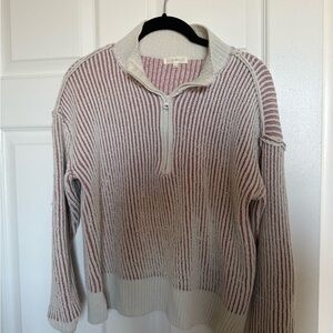 Ultra Flirt Ribbed Half-Zip Sweater - Pink & Cream